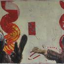 Two Monkeys, 16" x 45", acrylic and mixed media on paper by Mary Lottridge