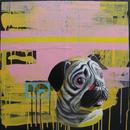 Latex Mask 2, Pug, 20" x 20", acrylic on wooden cradle