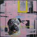 Latex Mask 1, Pug, 20" x 20", acrylic on wooden cradle